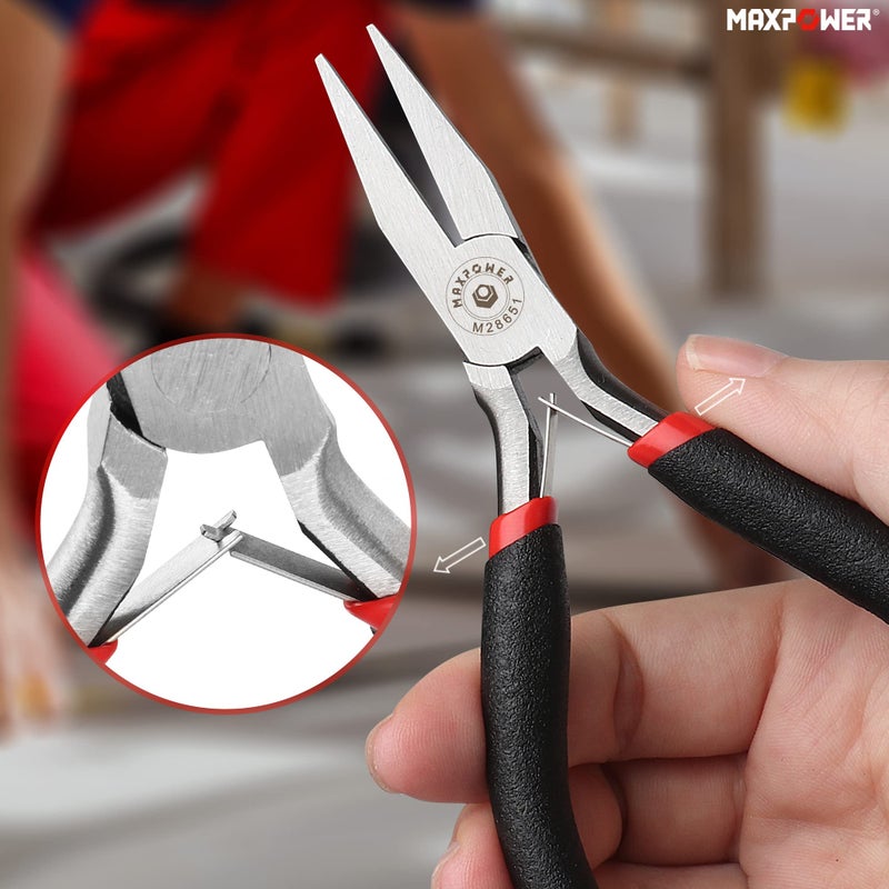 MAXPOWER Mini Jewelry Pliers Set - 8pc, Diagonal, End Cut, Bent, Combination, Flat, Needle, Round Nose (4.5-inch) - Image 4